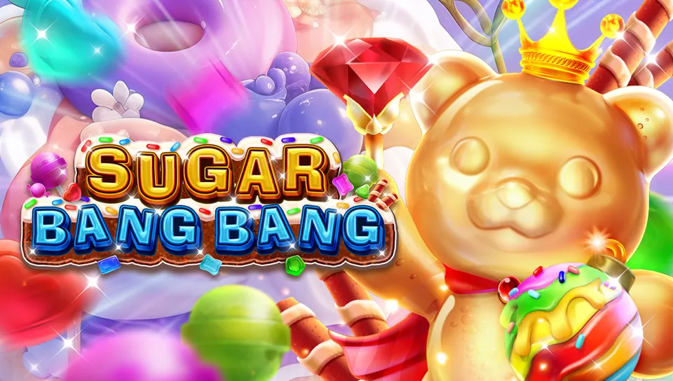 ရေခဲဖုံးနေသော သကြားလုံးနိုင်ငံ theme ပါဝင်သော FA CHAI ၏ Sugar Bang Bang slot key art