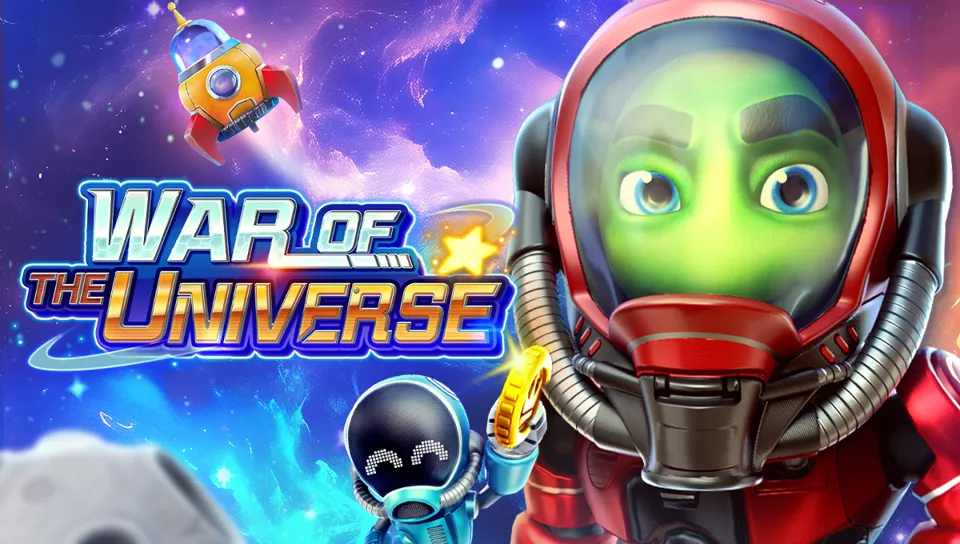War of the Universe slot ၏ key art၊ အာကာသ စစ်ပွဲ ပုံစံ ယာဉ်များနှင့် ဂြိုဟ်များ
