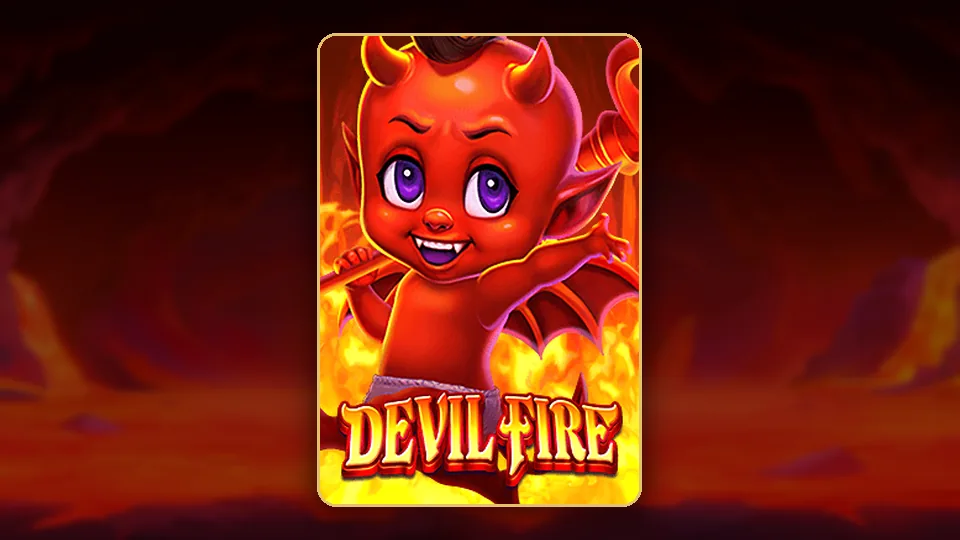 မီးလျှံနောက်ခံတွင် Devil Boy ပါသော JILI Devil Fire slot key art