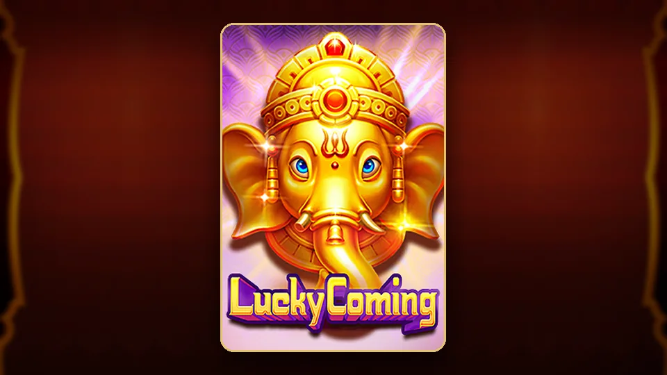 Lucky Coming ဂိမ်းပုံ၊ ရွှေရောင် Ganesha နှင့် multiplier ပါ reel သုံးခု