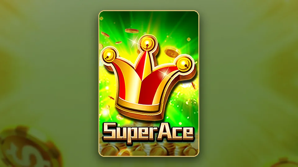 JILI Super Ace slot key art: ရွှေရောင် Joker သရဖူနှင့် Super Ace logo