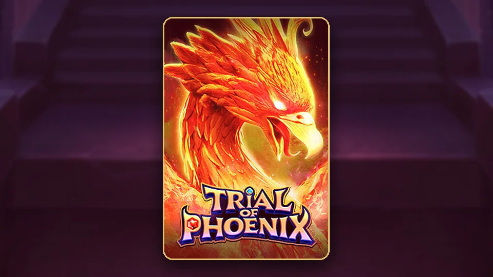 Trial of Phoenix slot ၏ key art၊ မီးလျှံများကြားမှ ပြန်လည်မွေးဖွားလာသော ဖီးနစ်ငှက်