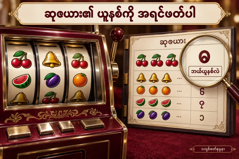 သရုပ်ဖော်စလော့စက်ဘေးရှိ ဆုဇယားမှ ၈ ကိန်းနှင့် ယူနစ်စာတန်းကို မှန်ဘီလူးဖြင့် ကြည့်နေသောပုံ